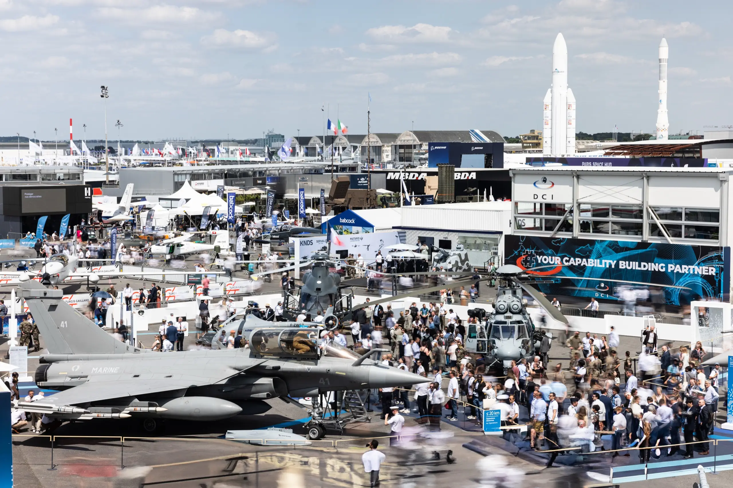 Tarmac of the Paris Air Show at Le Bourget · aircraft on display